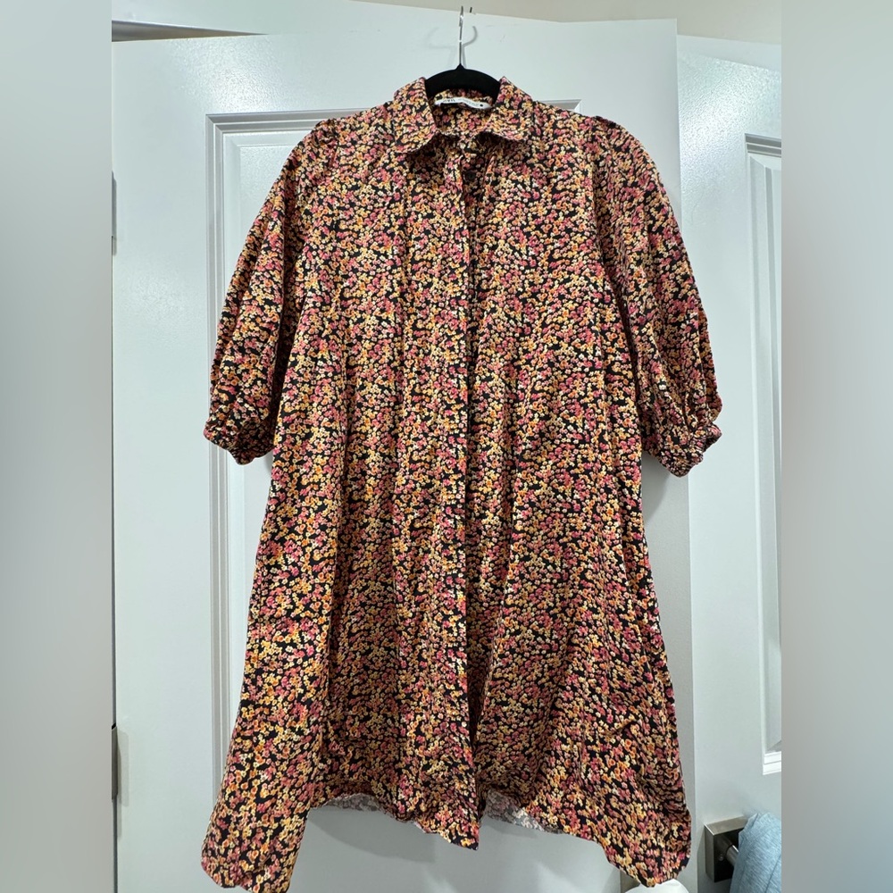 Zara Floral Print Shirt Dress